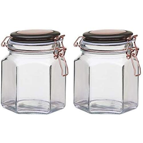 Amici Home Collection, 7CN137S2R, Adler Hermetic Preserving Glass Canister, Set of 2, Small, Clear/Black/Copper