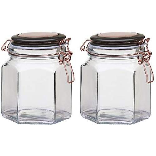 Amici Home Collection, 7CN137S2R, Adler Hermetic Preserving Glass Canister, Set of 2, Small, Clear/Black/Copper