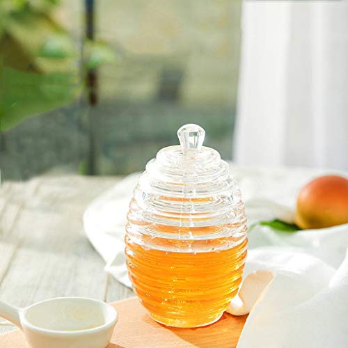 Clothful Offer Clear Honey Pot Set Honey Jar Bee Jam Serving Storage Bottle with Stir Bar