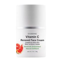 Evarne Vitamin C Renewal Face Cream Advanced Antioxidant Natural Exfoliant Light Daily Moisturizer with Grapefruit, Aloe Vera, Beta Carotene, Jojoba