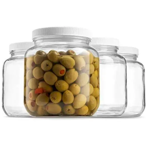 64 oz - 2 Quart Glasmachtig (4er Pack) - Weite Öffnung, Kunststoff-Airtight Deckel, USDA-Zugelassen, BPA-frei, Geschirrspülergeeignet für Fermentieren, Sonnen Tee, Kombucha, Trocken Lebensmittel Lagerung, Klar