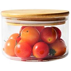 Onepine 500ml Glass Salad Bowl with Wooden Lid, Clear Glass Food Jar for Serving Tea, Coffee, Sugar, Spice and More