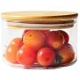 Onepine 500ml Glass Salad Bowl with Wooden Lid, Clear Glass Food Jar for Serving Tea, Coffee, Sugar, Spice and More