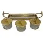 Three Glass Jars with Gold Cover for Sugar/candy and Kitchen use with Tray Turkish made Gold Plated. Three Glass Jars with Gold Cover for Sugar/candy and Kitchen use with Tray Turkish made Gold Plated.