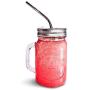 Mason Jar Mugs with Handle, Regular Mouth Colorful Lids with 2 Reusable Stainless Steel Straw, Set of 2 (Silver), Kitchen GLASS 16 oz Jars,''Refreshing Ice Cold Drink'' & Dishwasher Safe