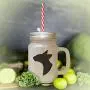Schwarze Oriental Shorthair Katze Köpfsilhouette aus Frostglas Mason Jar mit Strohhalse.