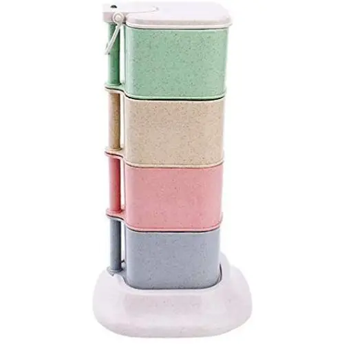 Ensemble de Boîte d'Assaisonnement en Paille de Blé Rotative 4 Couches, Rangement de Pots d'Assaisonnement Ménager, Accessoires de Cuisine Ensemble de Boîte d'Assaisonnement en Paille de Blé Rotative 4 Couches, Rangement de Pots d'Assaisonnement Ménager, Accessoires de Cuisine