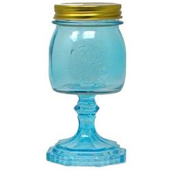 GC Home & Garden 6.5" Translucent Blue Small Wine Glass Jar with Gold Color Removable Lid - 9.5 oz