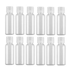 12Pcs (30ml/1oz) Clear Empty Plastic Bottle with Flip Lid Refillable Portable Makeup Holder Jars Pot Squeezing Bottle Travel Storage Sub Bottling for Lotion Liquids Emulsion Shampoo