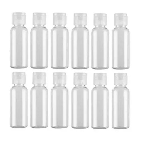 XINGZI 12PCS Travel Size 30ml 1oz BPA Free Clear Empty Plastic Flip Cap Bottle Jar Pot Vial Liquid Containers For Emulsion Liquid Makeup Lotion Emollient Water Comestic Shower Gel Sample