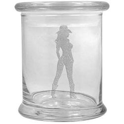 12 oz Clear Glass Herb Stash Jar and Lid with Cowgirl Silhouette