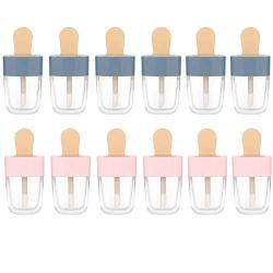 RONRONS Set of 12 Cute Popsicle Shape Empty Lip Gloss Tubes Clear Mini Refillable Lip Balm Bottles with Rubber Inserts (Blue+Pink)