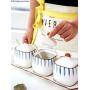 Unterglasur Keramik Spice Jar Japanische Haushalt Hand Gemalt Zucker Salz Shaker Gewürz Tank mit L?ffel Deckel Vier-teiliges Set Condiment bottles (Farbe : B)