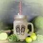 Green Slipper Image Frosted Glass Mason Jar With Straw Green Slipper Image Frosted Glass Mason Jar With Straw