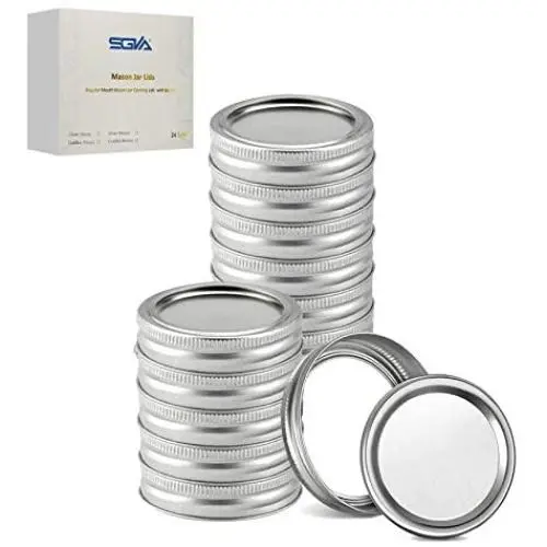 Mouth Mason Jar Lids and Bands（24 Pack) by SGVA for Mason Jars Split-Type Jar Lids Leak Proo & Secure Canning Jar Caps with White Silicone Seals (Silver (Regular(70mm))
