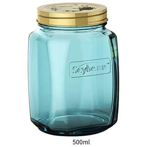 Farbinbetonte Glas Mason Jar, Transparente Lagerbehälter, versiegelte Glaskapseln, Quadratisch-E 500ml x3