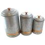 Galvanized Canisters Farmhouse Rustic Metal Set of 3 Flour Sugar Container Canister Kitchen Single Copper Band by Well Pack Box