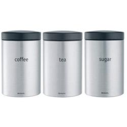 Brabantia Tea, Coffee and Sugar Canisters, Fingerprint Proof, 1.4 L - Matt Steel, 3 Pieces