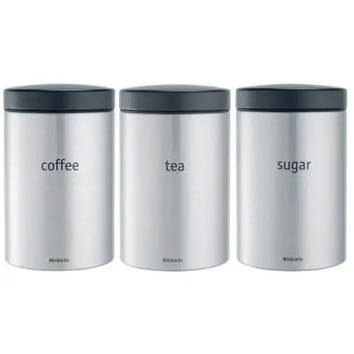 Brabantia Tee, Kaffee und Zucker Behälter, Fingerprint-Proof, 1,4 L - Matt Stahl, 3er Set