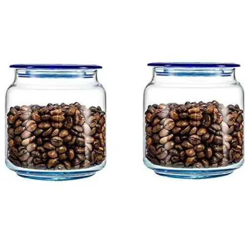HOUSIYU Food Storage Container, Stackable Color Transparent Glass with Lid Sealed Cans for Confectionery, Biscuits, Rice and Spice Jars, Sugar or Flour Containers, Blue,500MLx2 HOUSIYU Food Storage Container, Stackable Color Transparent Glass with Lid Sealed Cans for Confectionery, Biscuits, Rice and Spice Jars, Sugar or Flour Containers, Blue,500MLx2
