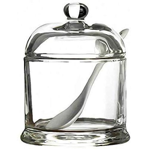 Clear Glass Sugar Bowl Salt Spice Pot Pepper Storage Jar Seasoning Pot Container Condiment Box Holder with Lid and Spoon for Home Kitchen, Round