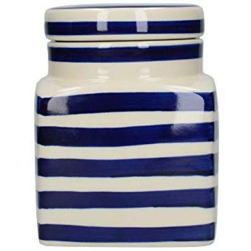 London Pottery Out of The Blue Coffee Container/Tea Caddy/Sugar Pot, Stoneware, Navy Blue Stripe Design, 13 x 13 x 16.5 cm