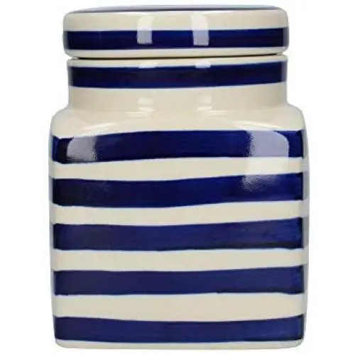 London Pottery Out of The Blue Coffee Container/Tea Caddy/Sugar Pot, Stoneware, Navy Blue Stripe Design, 13 x 13 x 16.5 cm London Pottery Out of The Blue Coffee Container/Tea Caddy/Sugar Pot, Stoneware, Navy Blue Stripe Design, 13 x 13 x 16.5 cm