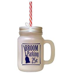 Navy Broom Parking 25 Cents Frosted Glass Mason Jar With Straw