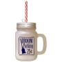 Navy Broom Parking 25 Cents Frosted Glass Mason Jar With Straw