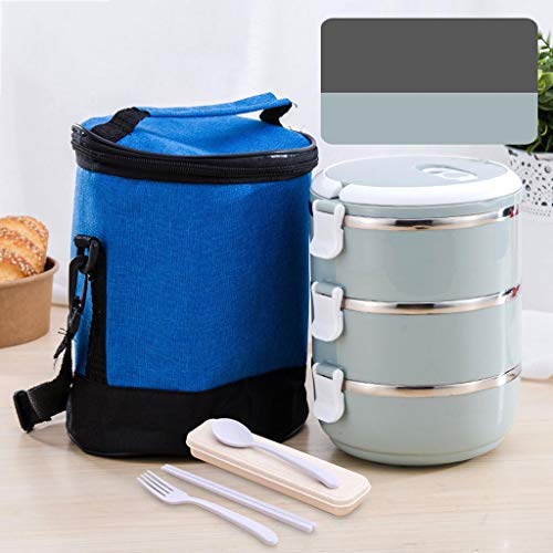 Thermos-Lebensmittekaraffe, Vakuumisoliert, Dicht, Mit Entlüftung, Tragbarer Griff, Isolierung für 1-2 Stunden, mit tragbarer Isolierhülle (Farbe: Blau, Größe: 3 Schichten)