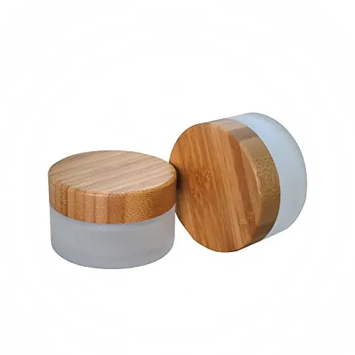 1PCS 50g/1.67oz Wiederbefüllbare Geätzte Glasbehälter mit Innenfächern und Umweltfreundlichen Bambustüchern Leere Tagescreme-Behälterhalter Tragbar Weiß