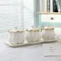 Kitchen seasoning box/Ceramic Condiment Storage Container with Pallet Salt jar Three-Piece Set (Color : A)