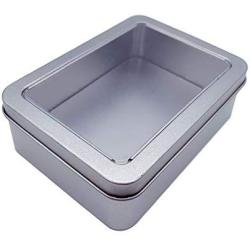 SAIrch Candy Storage Box Container Cans Metal Rectangular Storage Box with Large Clear Window Lids,for Stationery, Candles, Candy, Gifts, Balms and Treasures