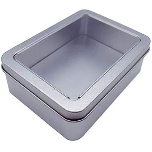 SAIrch Candy Storage Box Container Cans Metal Rectangular Storage Box with Large Clear Window Lids,for Stationery, Candles, Candy, Gifts, Balms and Treasures
