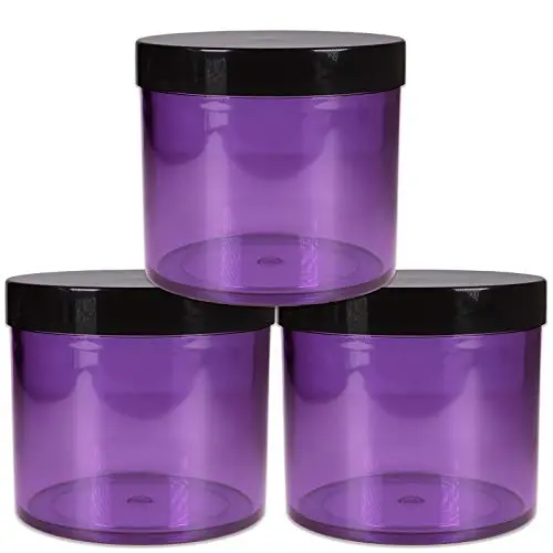 Beauticom 10 oz. (300g /300ML) (Quantity: 3 Packs) Thick Wall Round Leak Proof Clear Acrylic Jars with Lids for Cream, Salves (3 Pieces (3 Jars + Lids Together), PURPLE Base w/Black Lid)