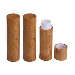 3PCS 5.5ML 0.2OZ Empty Bamboo Shell Lipstick Tubes with Cap Lip Balm Holder DIY Cosmetic Makeup Tools Portable Refillable Durable Container for Travel Daily Life