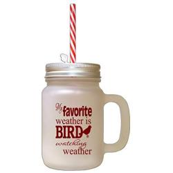 Maroon My Favorite Weather Bird Watching Weather Frosted Glass Mason Jar With Straw