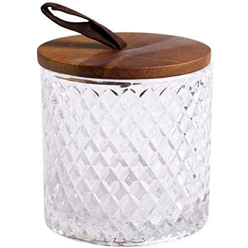 Portable Acacia Wood Cover Diamond Glass Sealed Jar (10 oz.)