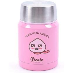 Kakao Friends - 12oz Provision Food Jar (3.3 inch x 5.3 inch) - Double Wall Vacuum Insulated 304 Stainless Steel Leak Proof for Kids Food Storage Container Flask, Pink (Apeach)