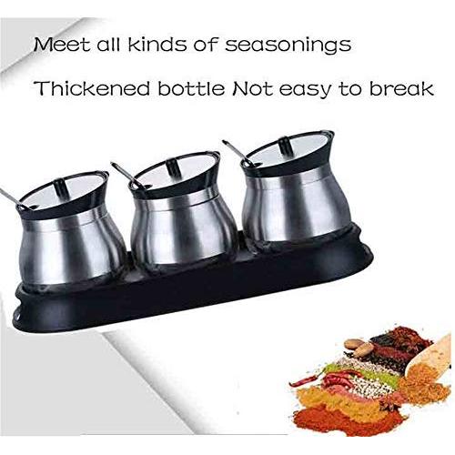 CSPFAIRY 4 Piece Set Kitchen Seasoning Jar with Cover and Serving Spoons Spice Box Seasoning Bottle Suitable for Every Family (Black)