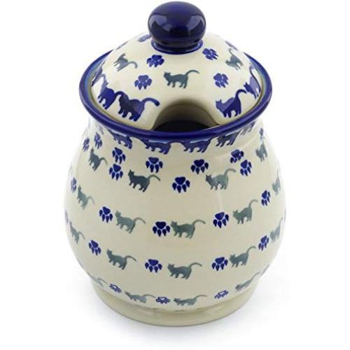 Polish Pottery 8-inch Jar with Lid (Boo Boo Kitty Paws Theme) + Certificate of Authenticity