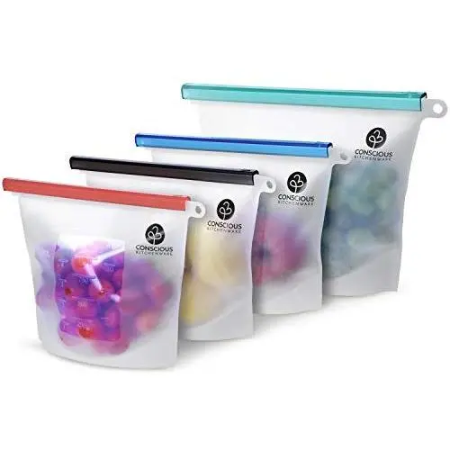 Sacs de conservation alimentaires réutilisables en silicone (1 Grand 50 Oz + 3 Petit 30 Oz) | Joints réutilisables, sans BPA, compatibles micro-ondes, congélateurs et lave-vaisselle | Contenants à fermeture éclair alimentaires de qualité supérieure Sacs de conservation alimentaires réutilisables en silicone (1 Grand 50 Oz + 3 Petit 30 Oz) | Joints réutilisables, sans BPA, compatibles micro-ondes, congélateurs et lave-vaisselle | Contenants à fermeture éclair alimentaires de qualité supérieure