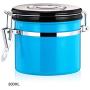 joyMerit Stainless Steel Airtight Canister with Co2 Vent Valve＆ Date Tracker Wheel and Locking Clamp for Kitchen, Coffee Ground Vault Jar, Blue, 27-ounce