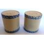 Set of 2 Gerald E. Henn Workshops Crock Canisters Roseville Sponge Ware Blue Trim