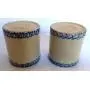 2er Satz Gerald E. Henn Workshops Crock Kannenzellen, Roseville, Spongeware, Blauer Rand
