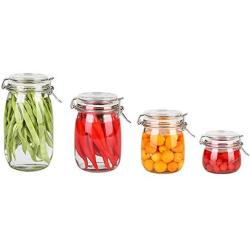 fang zhou 4Pcs Food Storage Containers Canisters Sets with Silicone Sealing Ring and Stainless Steel Buckle, Lead-Free Glass Vacuum Seal Jars Can Store Milk Powder