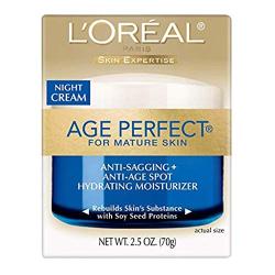 LOreal Paris Skin Care Age Perfect Night Cream, Anti-Aging Face Moisturizer With Soy Seed Proteins, 2.5 Oz