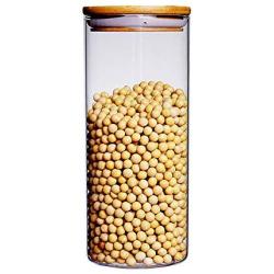 WANGLXST 950ML Glass Kitchen Storage Jar, Airtight Food Storage Container, Sealed Leak Proof Storage BPA Free, with Wooden Lid, Transparent