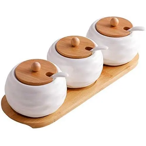 Bouteille de Condiment en Céramique, Récipient de Rangement de Condiments avec Cuillère, Récipient de Condiments, Accessoires de Cuisine. Bouteille de Condiment en Céramique, Récipient de Rangement de Condiments avec Cuillère, Récipient de Condiments, Accessoires de Cuisine.