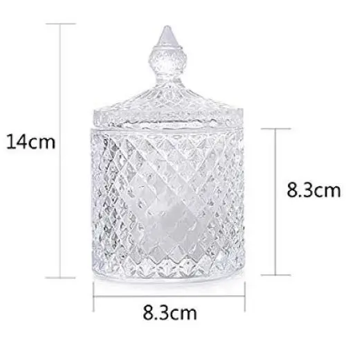 Kristallsüßigkeitenbehälter mit Deckel, Kristallglas Schmuckschatulle, Wattekasten, Süßigkeitenbehälter, Zahnstäbelfach, Gelbe Ornamente, Kleine transparente Box